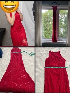 Red Lace Halter Mermaid Evening Dress